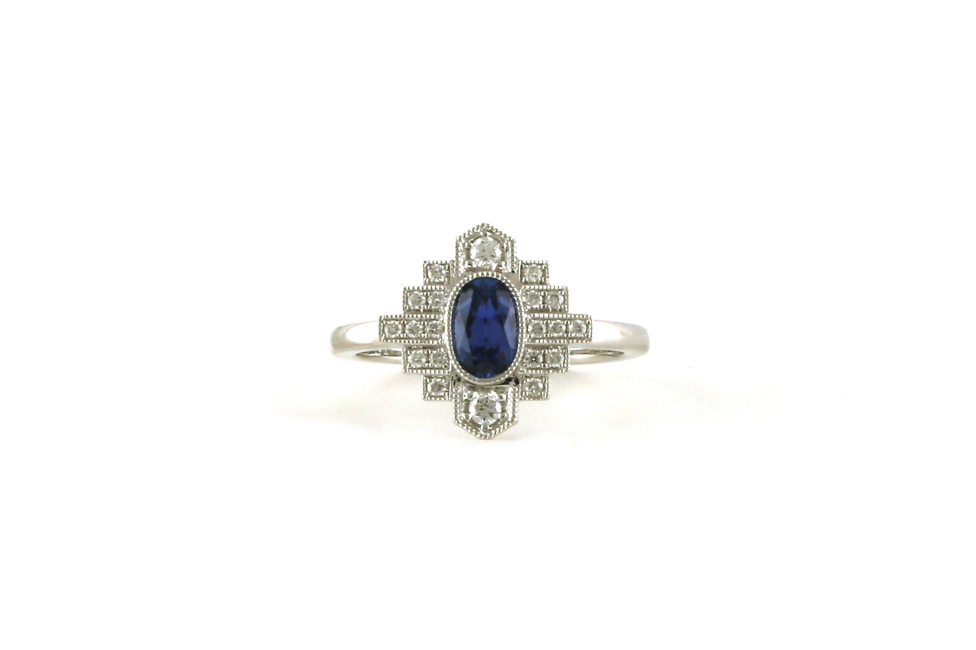 Deco-style Halo Montana Yogo Sapphire and Diamond Ring in White Gold (0.79cts TWT)