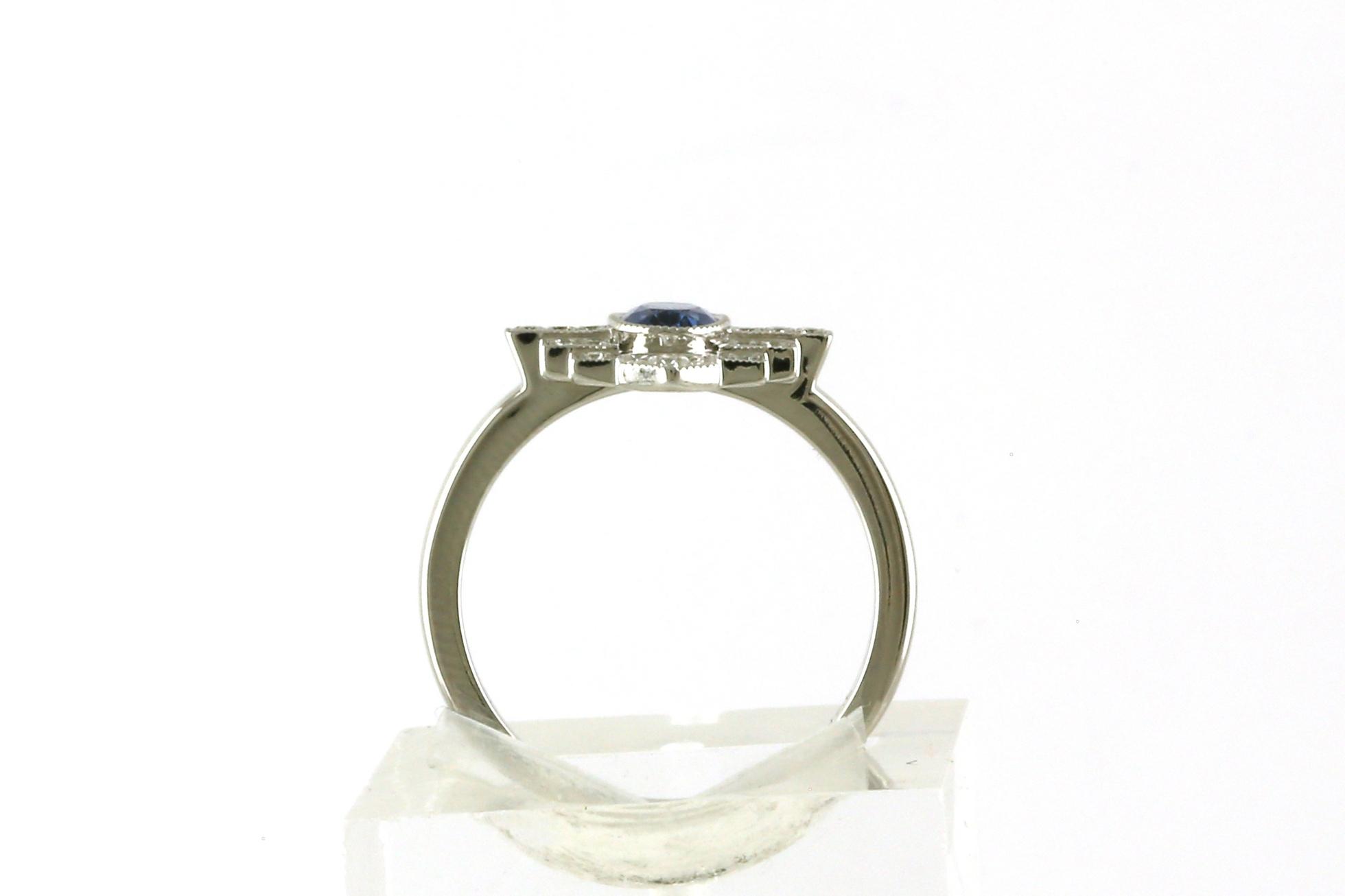 Deco-style Halo Montana Yogo Sapphire and Diamond Ring in White Gold (0.79cts TWT) Side View