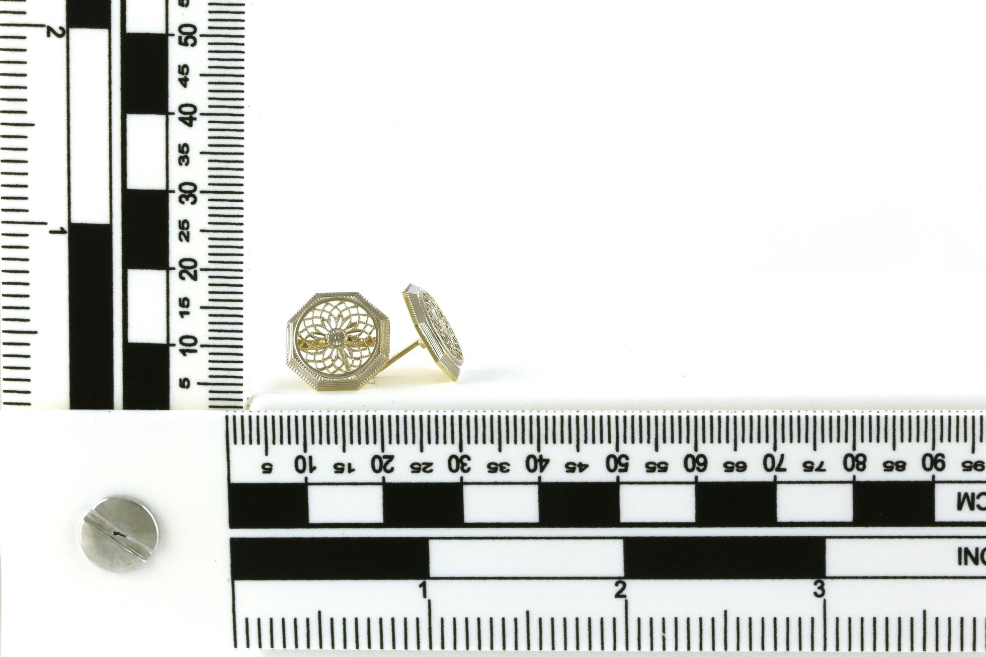 Octagonal Filigree Earrings in Two-Tone Gold Scale