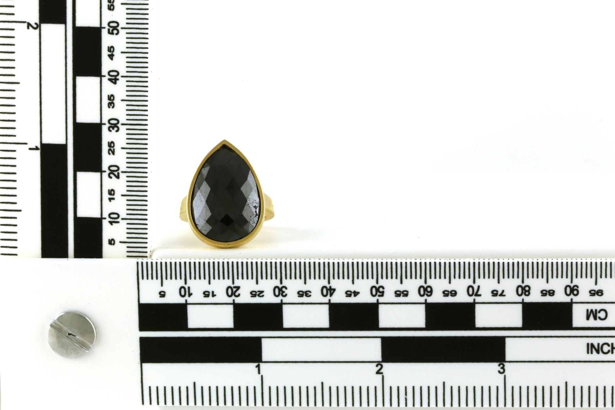 Bezel-set Pear-cut Black Diamond Fashion Ring in Yellow Gold (11.67ct) Scale