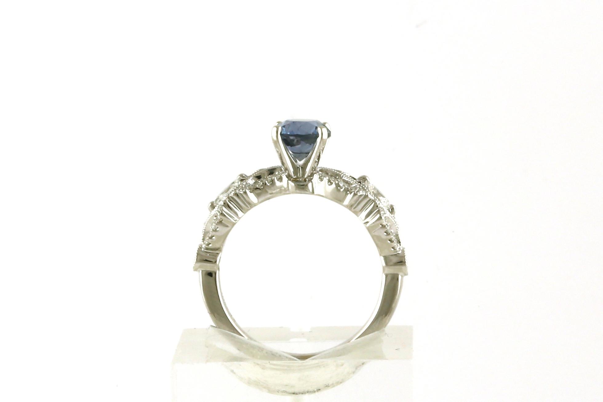 4-Prong with Marquise Filigree Shank Montana Sapphire and Diamond Ring in White Gold (1.61cts TWT) Side View