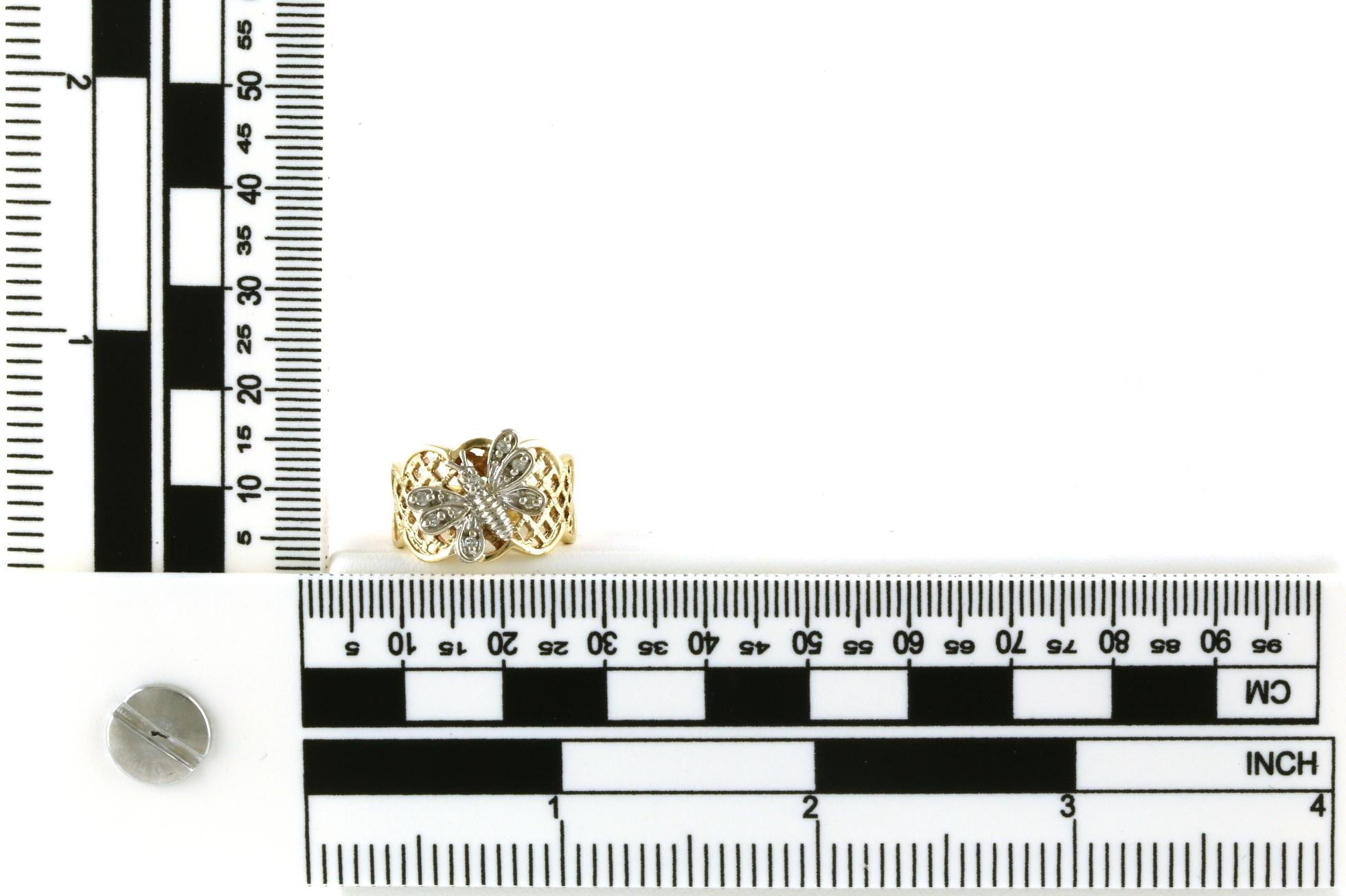 Estate Piece: Wide Lattice Butterfly Ring in Two-tone Gold Scale