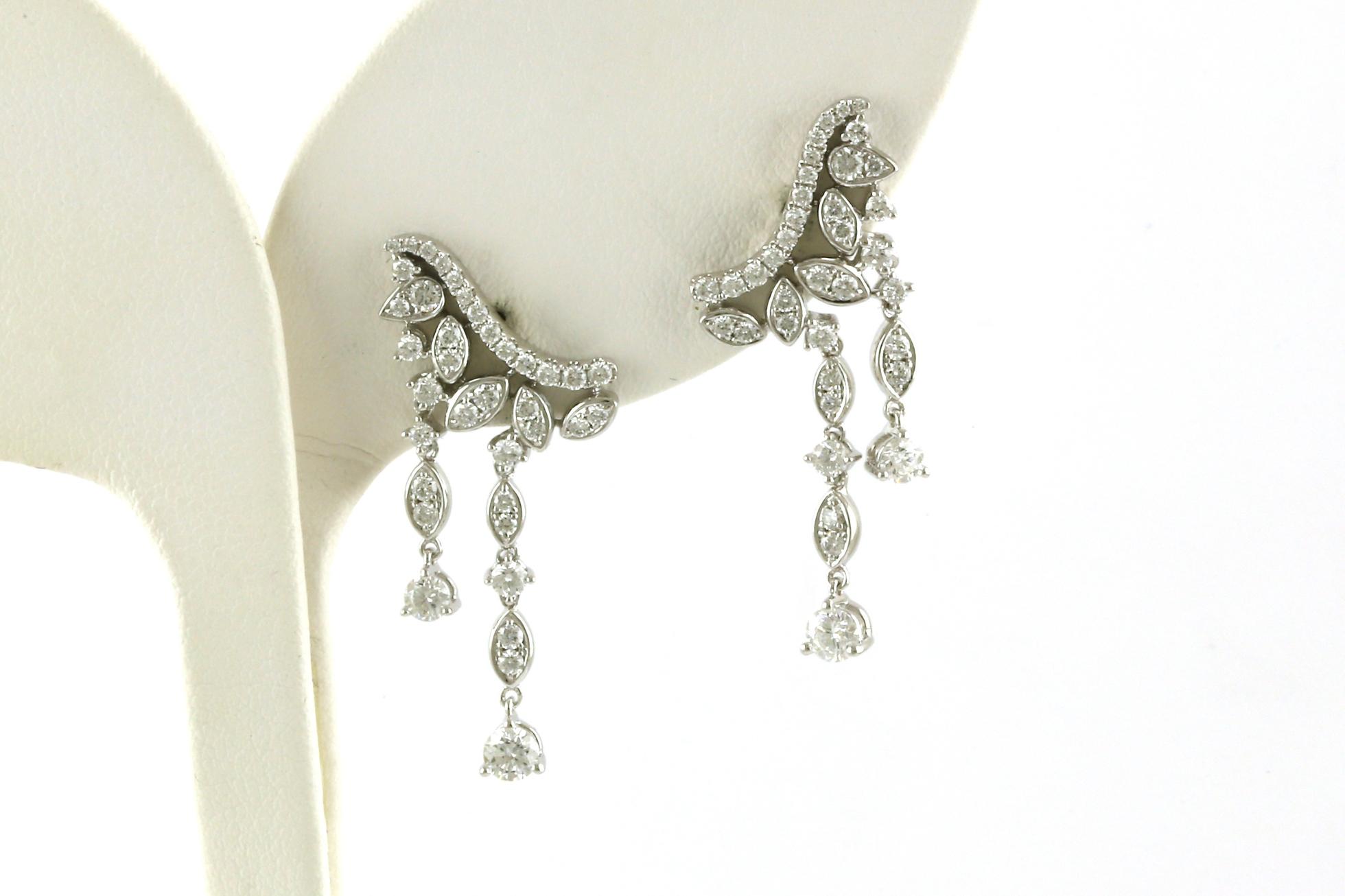 Fancy Dangling Curved Bar Diamond Earrings in White Gold (1.28cts TWT)