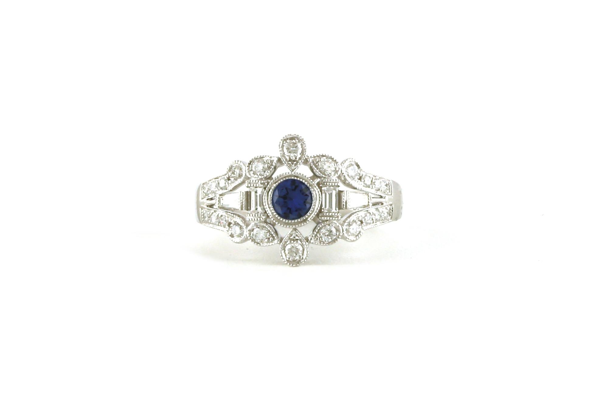 Antique Style Halo 3-Row Bezel Montana Yogo Sapphire and Diamond Ring in White Gold (0.72cts TWT)