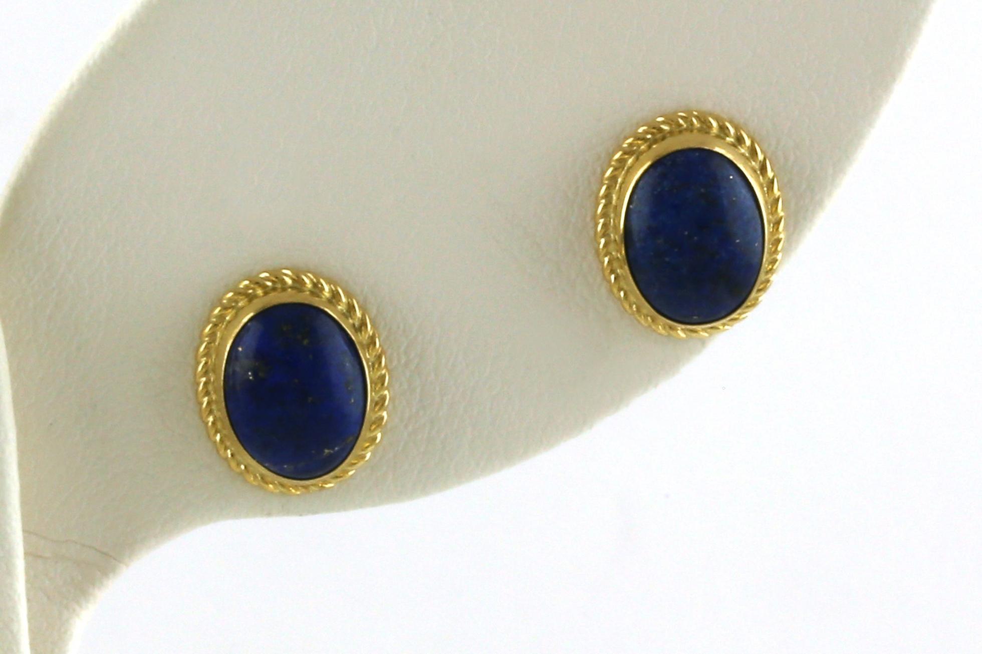 Rope Bezel-set Solitaire Lapis Earrings in Yellow Gold 
