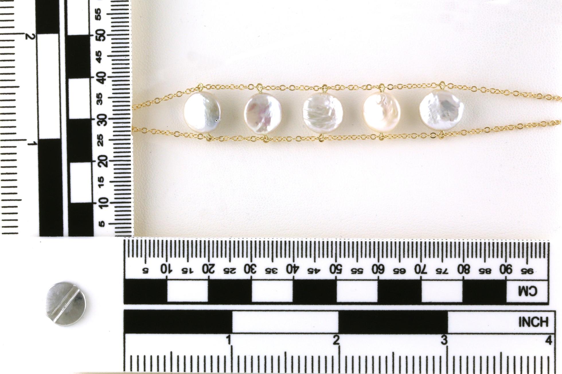 5-Stone Double Strand Threaded Pearl Bracelet in Yellow Gold Scale