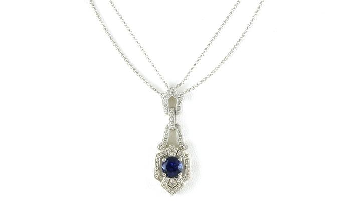 content/products/Vintage-style Drop Halo Montana Yogo Sapphire and Diamond Necklace on Double Strand Chain in White Gold (1.36cts TWT)