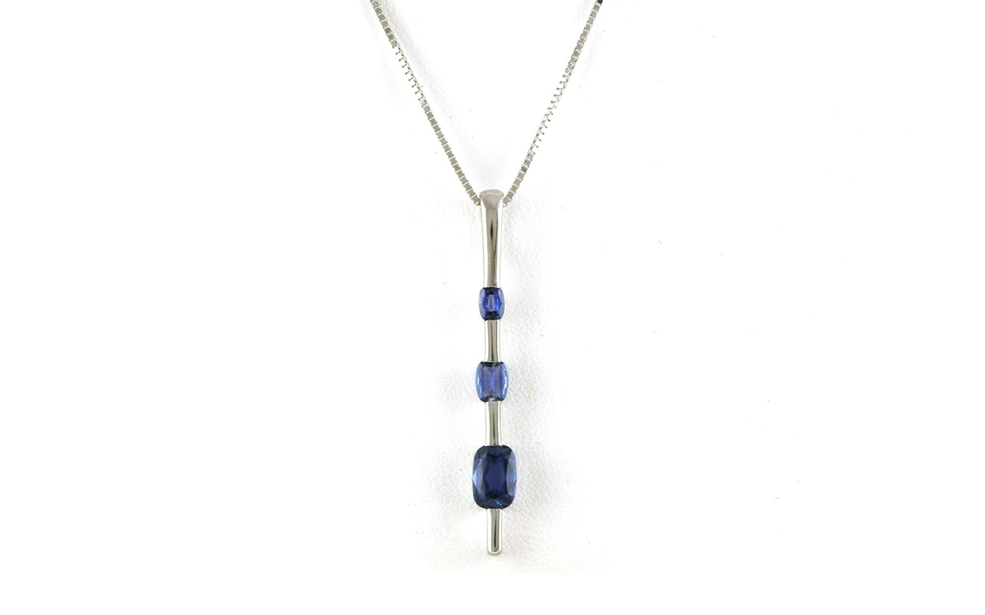 3-Stone Vertical Bar Cushion-cut Montana Yogo Sapphire Necklace in White Gold (1.58cts TWT)