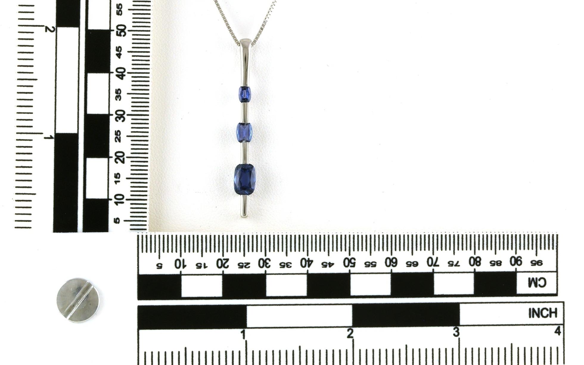 3-Stone Vertical Bar Cushion-cut Montana Yogo Sapphire Necklace in White Gold (1.58cts TWT) scale