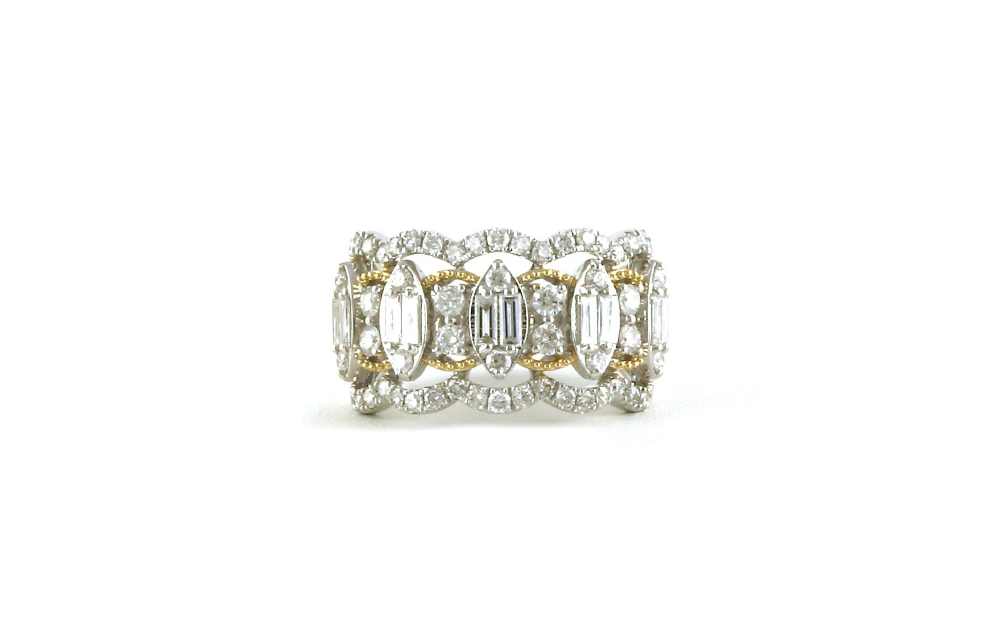 Wide Filigree Diamond Cluster Ring in Two-tone Yellow, and White Gold (2.03cts TWT)