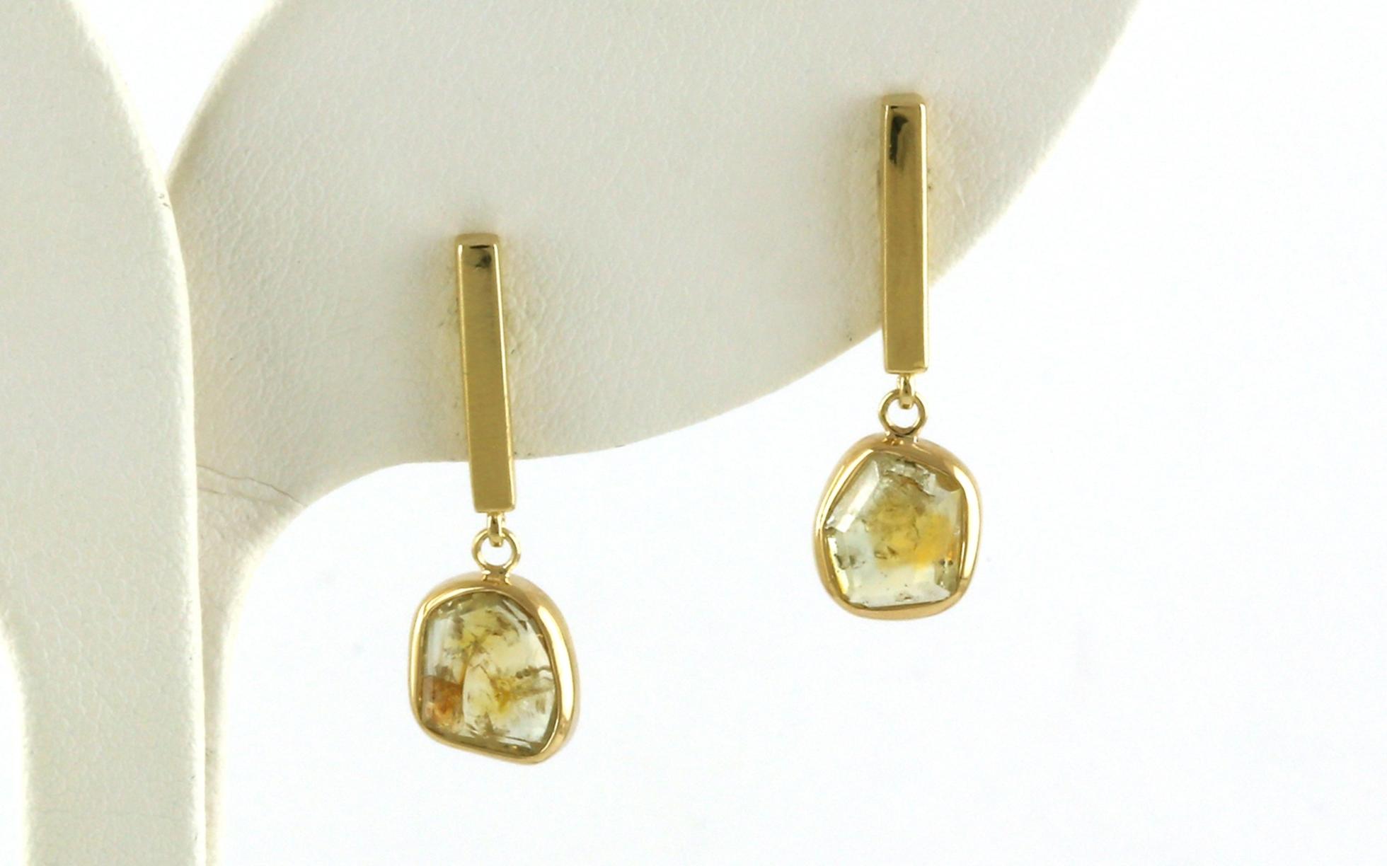 Bezel-set Rose-cut Yellow Montana Sapphire Vertical Bar Dangle Earrings Yellow Gold (2.26cts TWT)