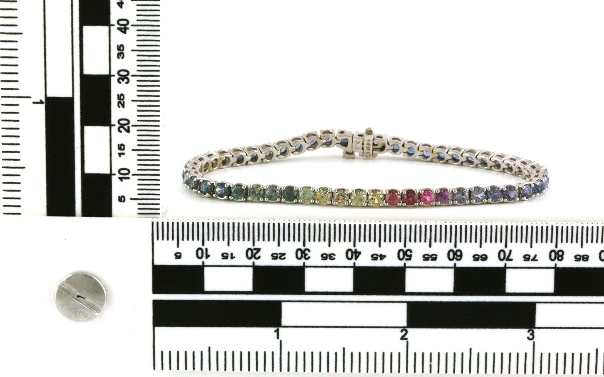 Rainbow Montana Sapphire Tennis Bracelet in White Gold (6.12cts TWT) scale