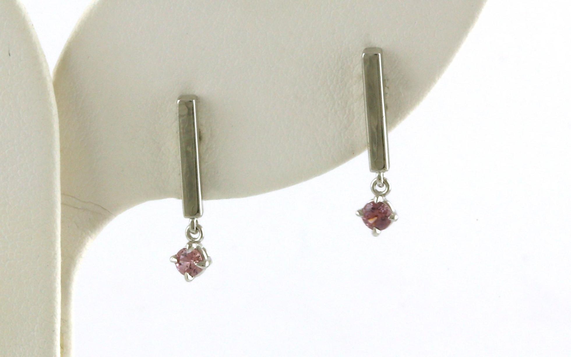 Pink Montana Sapphire Vertical Bar Dangle Earrings White Gold (0.24cts TWT)