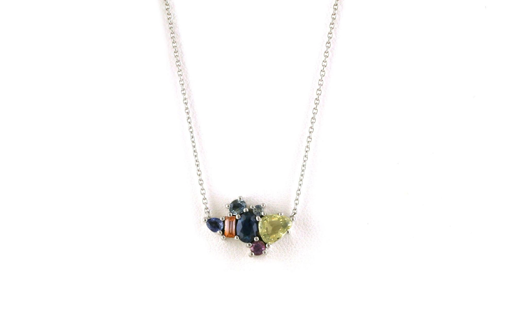 7-Stone Multi-color Multi-cut Montana Sapphire Cluster Necklace in White Gold (1.83cts TWT)