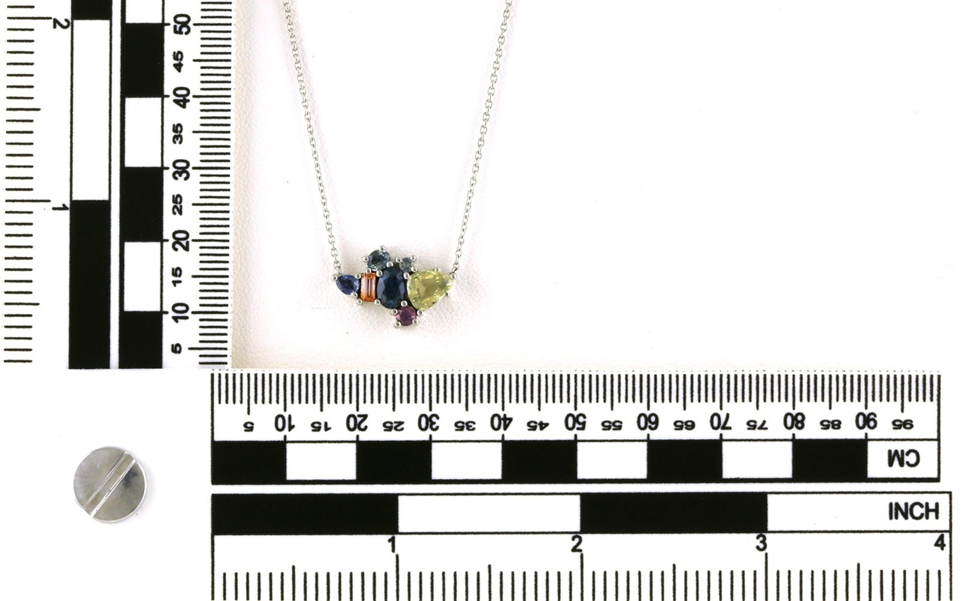 7-Stone Multi-color Multi-cut Montana Sapphire Cluster Necklace in White Gold (1.83cts TWT) scale