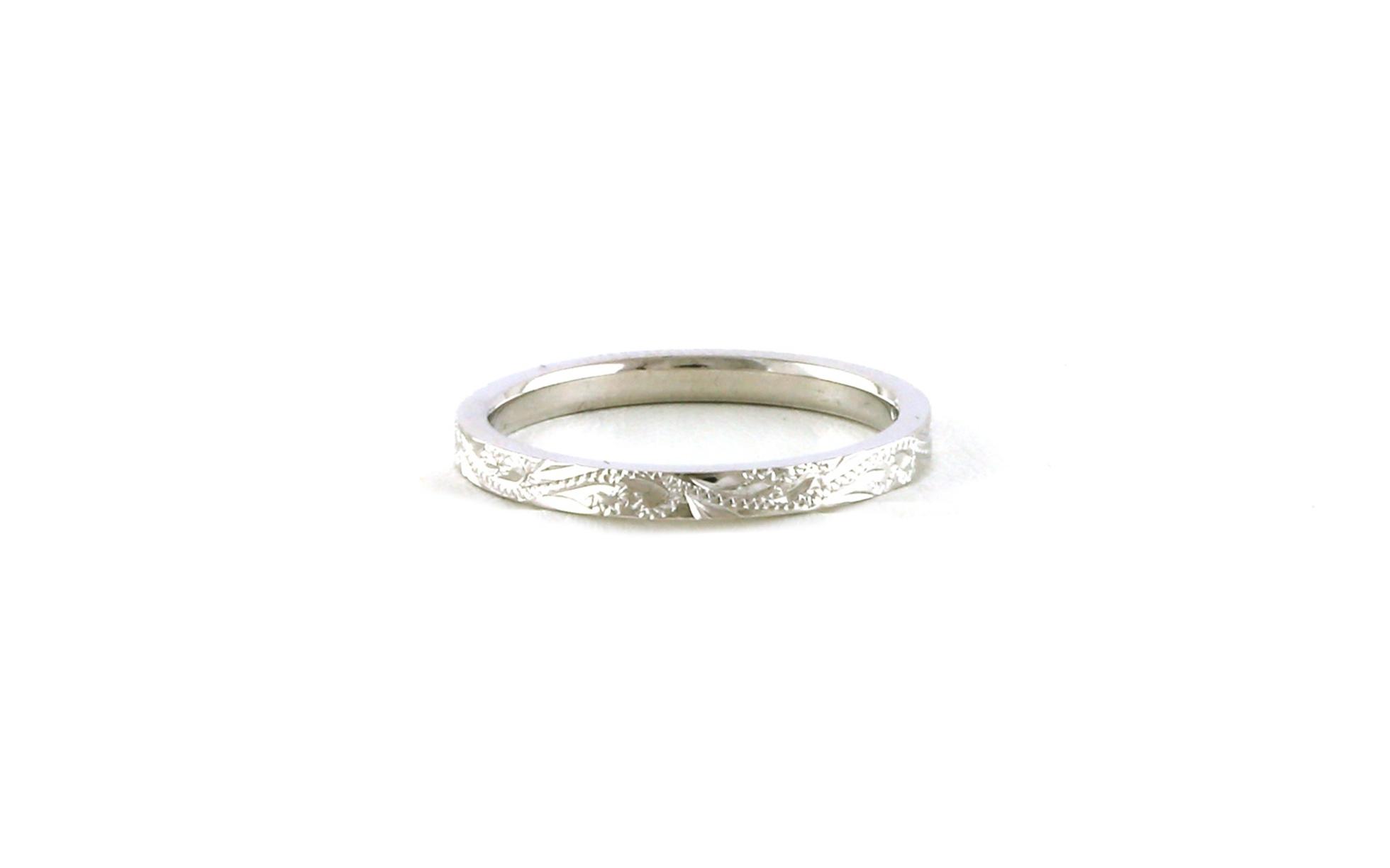 Flat Hand Engraved Wedding Band in White Gold (2 mm)