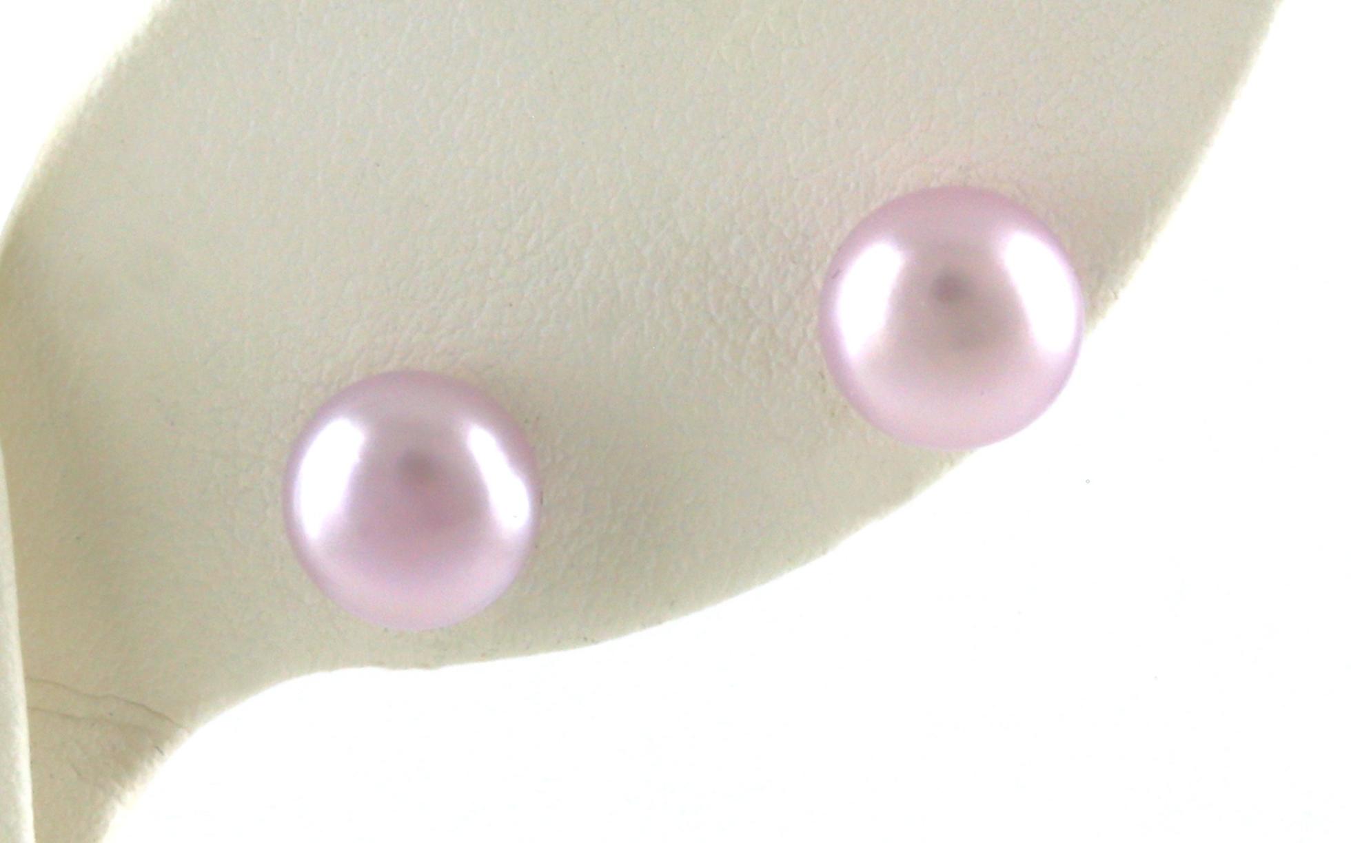 Dyed Purple Fresh Water Button Pearl Stud Earrings in Sterling Silver