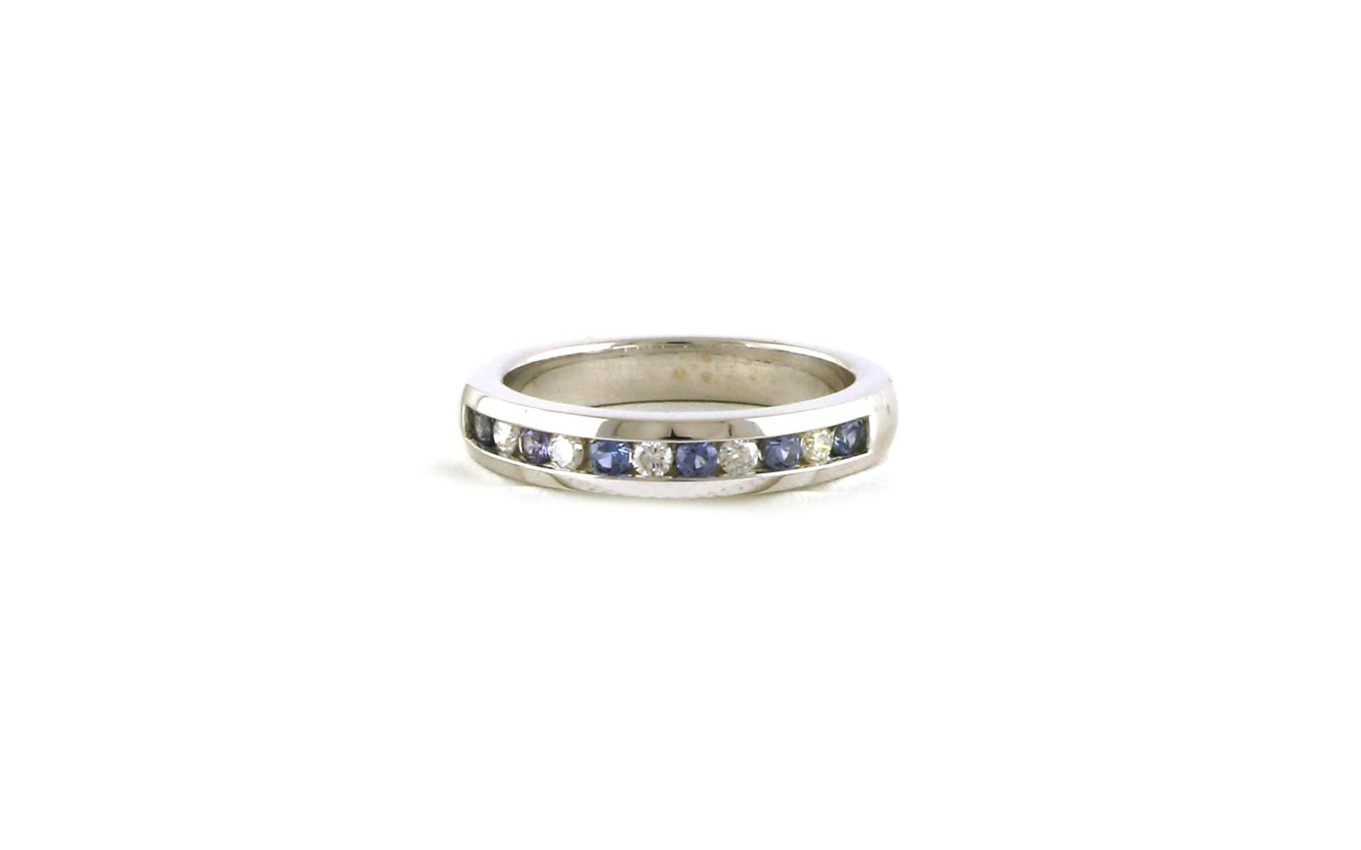 11-Stone Channel-set Montana Yogo Sapphire and Diamond Band in White Gold (0.47cts TWT)