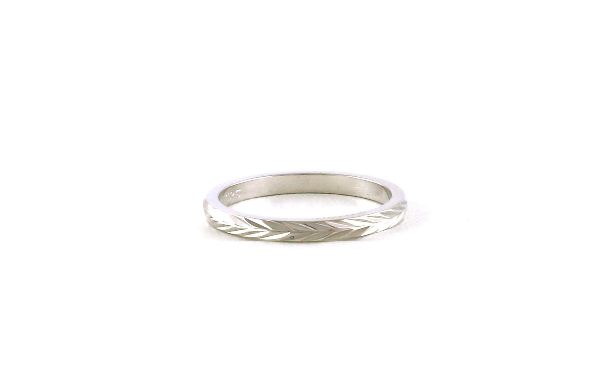 Wheat Pattern Hand Engraved Wedding Band in White Gold 