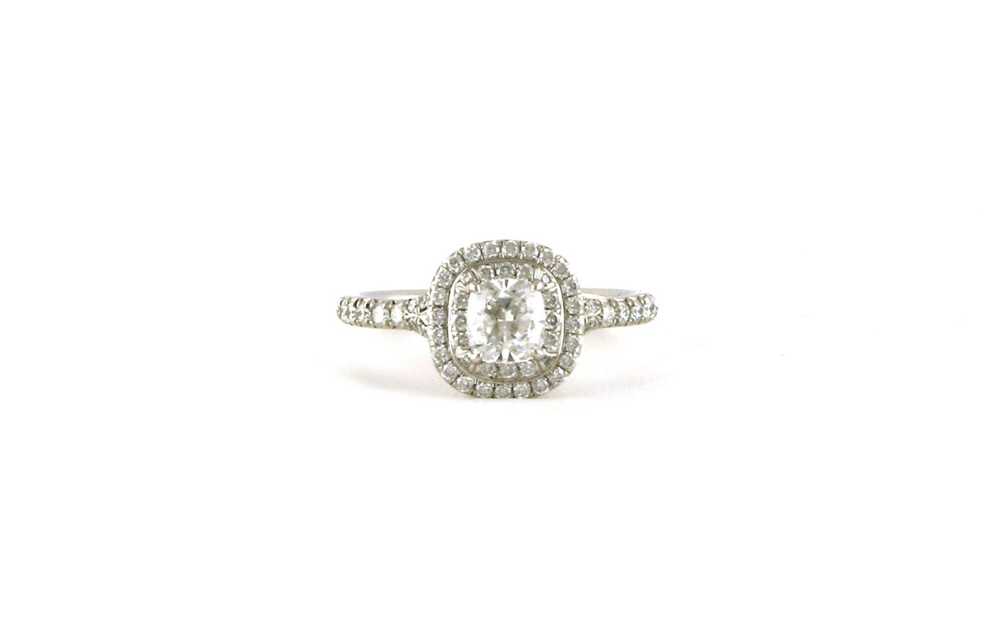 Estate Piece: Tiffany and Co. Double Halo Diamond Engagement Ring in Platinum (0.97cts TWT)
