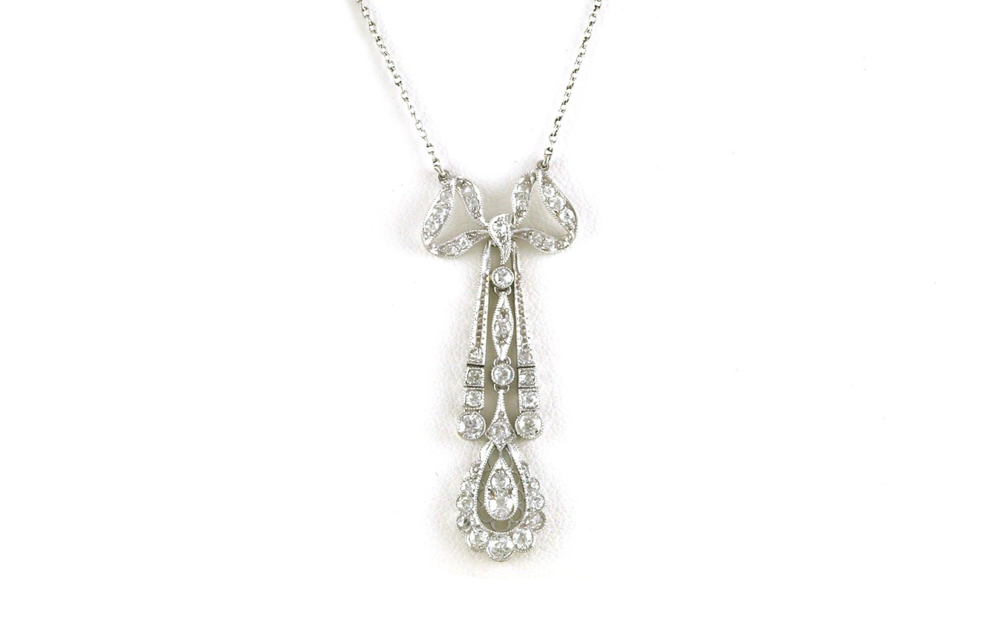 Estate Piece: Vintage-style Pear Drop Bow Diamond Necklace in Platinum (0.50cts TWT)