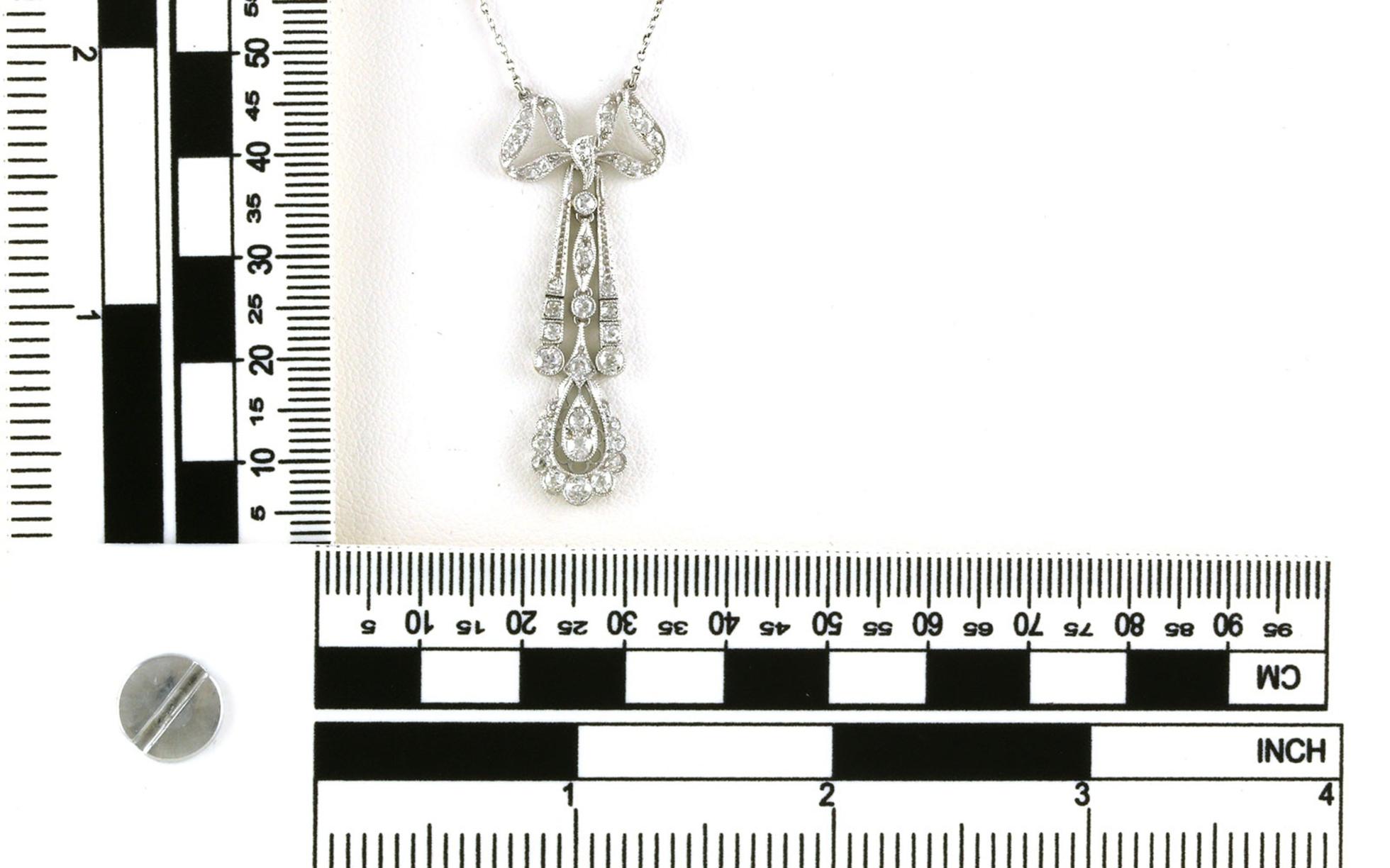 Estate Piece: Vintage-style Pear Drop Bow Diamond Necklace in Platinum (0.50cts TWT) scale