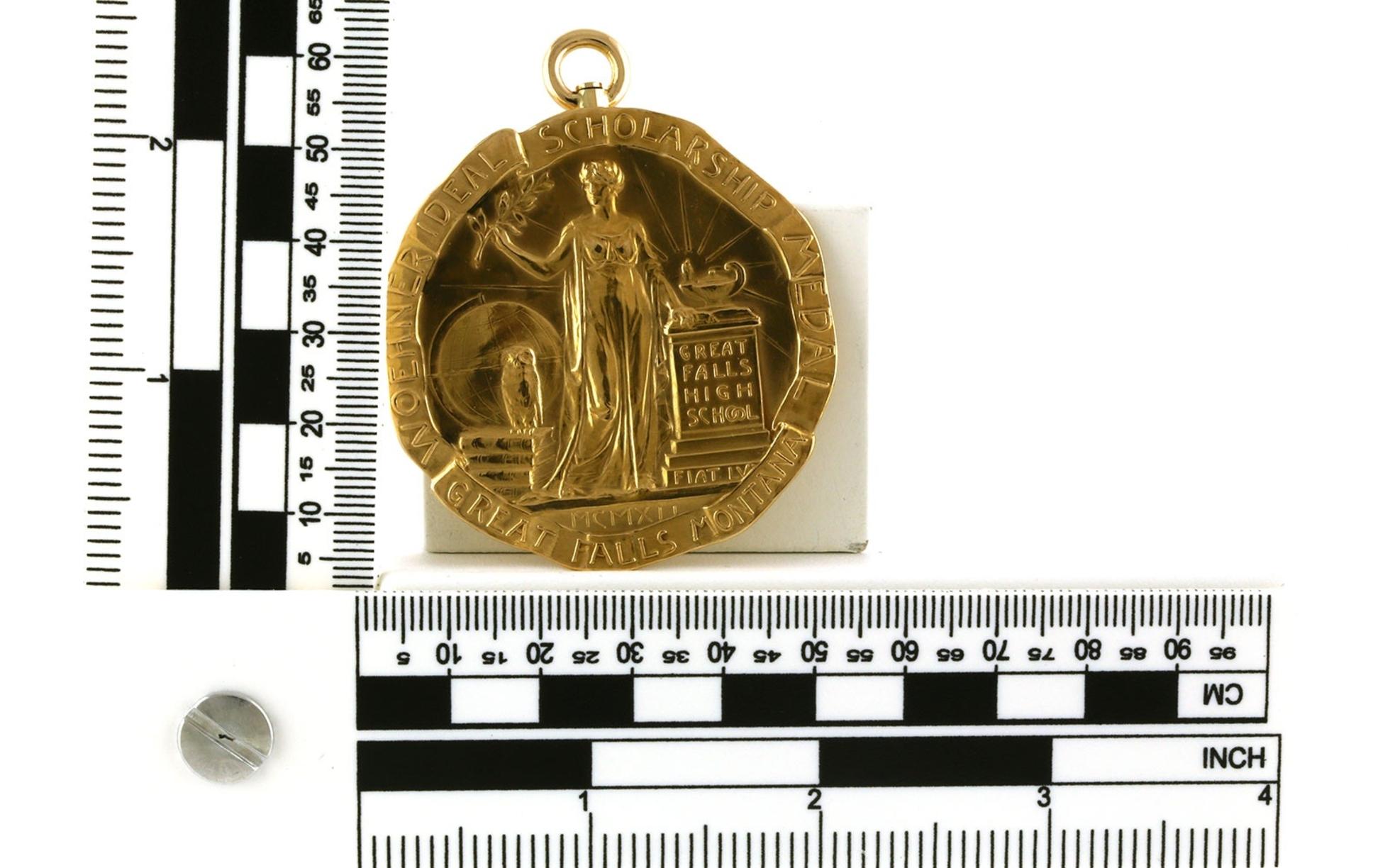 Estate Piece: Scholarship Medal from Great Falls High in1929 in Yellow Gold scale