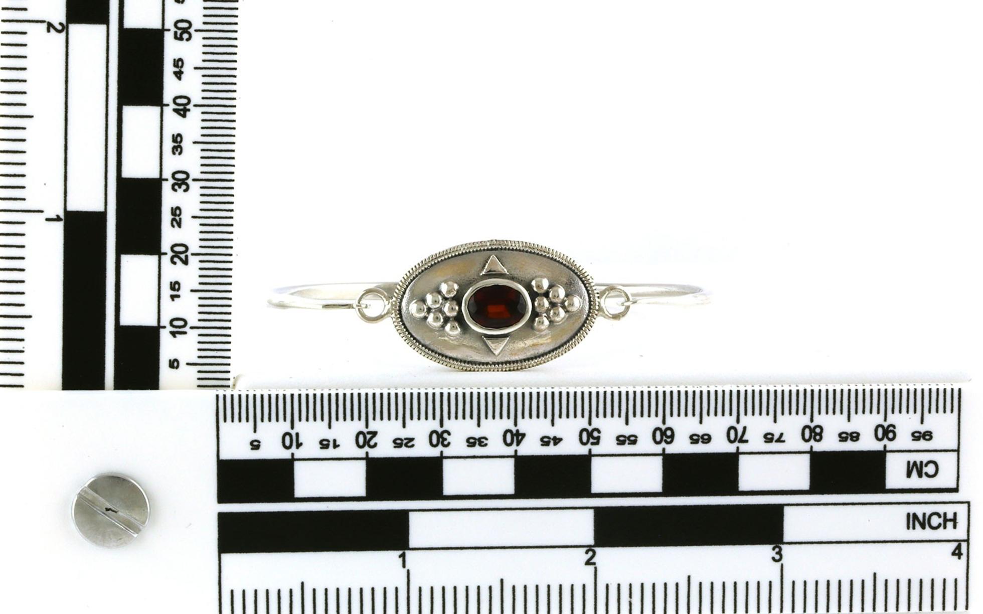 Estate Piece: Oval Design Bezel-set Oval-cut Garnet Bangle Bracelet in Sterling Silver (1.50cts) scale