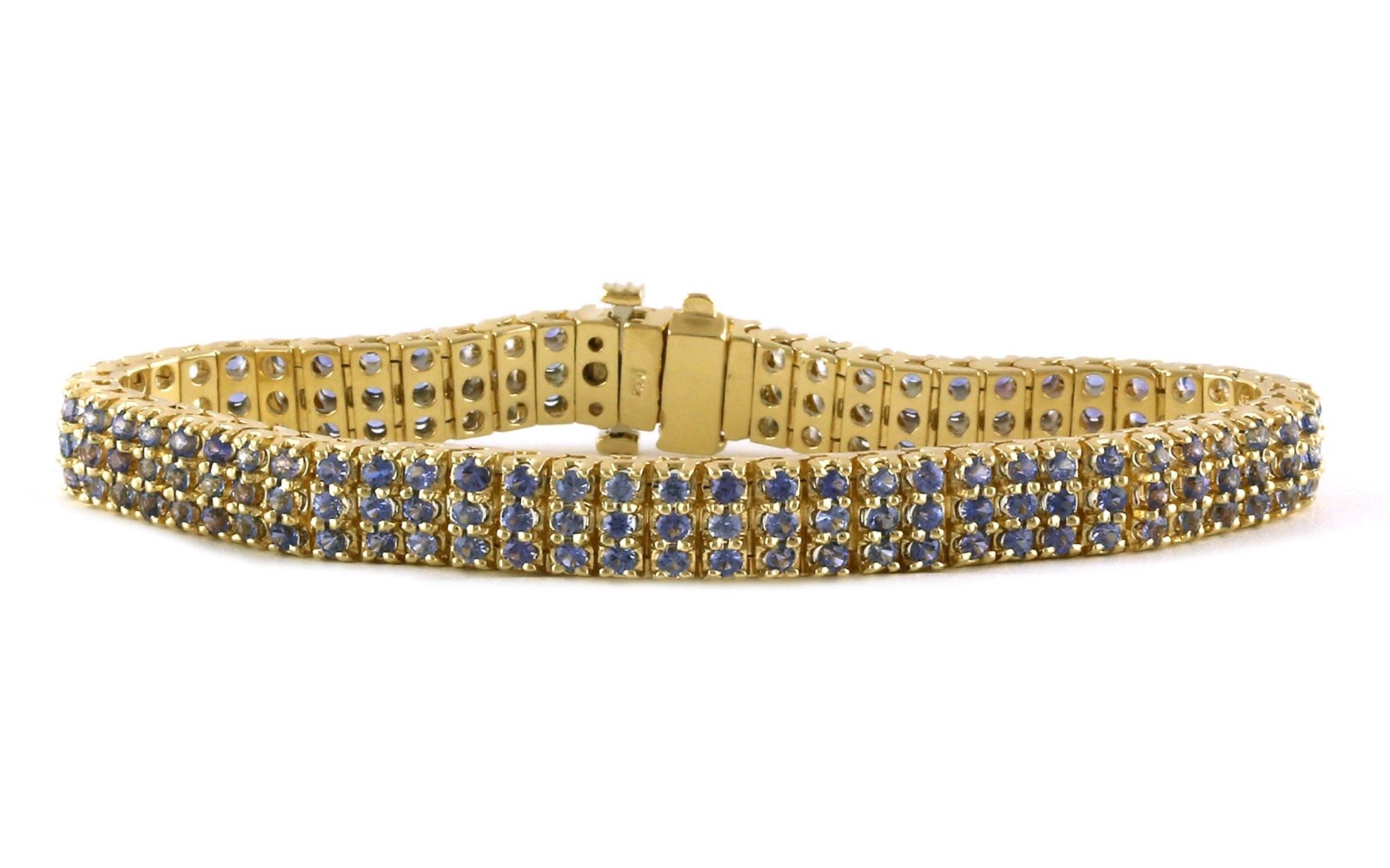 Estate Piece: 3-Row Montana Yogo Sapphire Line Bracelet in Yellow Gold (7.20cts TWT)
