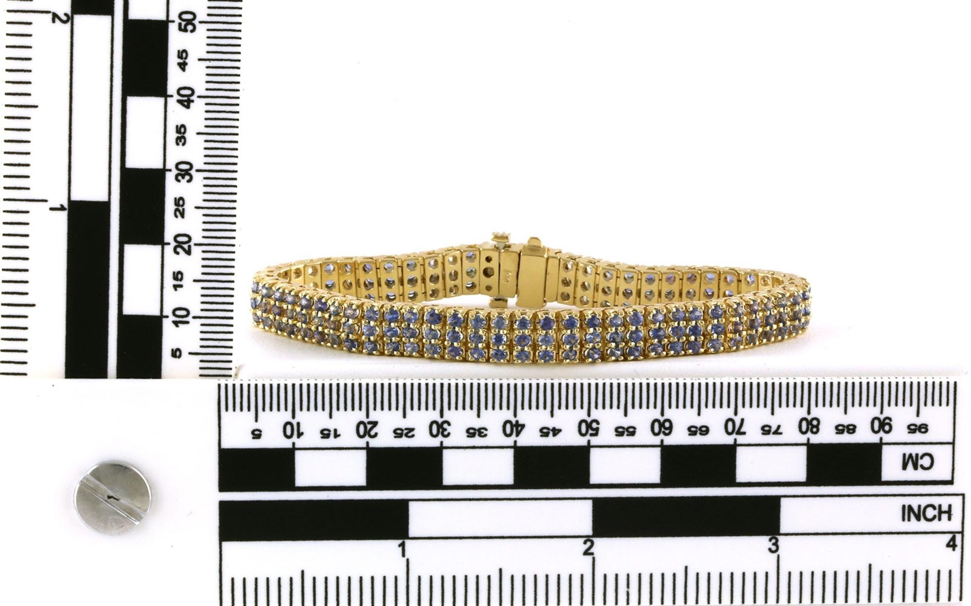 Estate Piece: 3-Row Montana Yogo Sapphire Line Bracelet in Yellow Gold (7.20cts TWT) scale