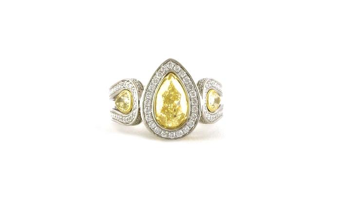 content/products/Estate Piece: 3-Stone Halo-style Pear-cut Yellow and White Diamond Ring in Two-tone White and Yellow (0.97cts TWT)