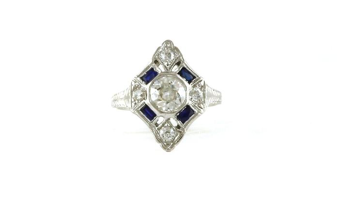 content/products/Estate Piece: Art Deco-style Diamond and Synthetic Sapphire Cocktail Ring in White Gold (1.40cts TWT)