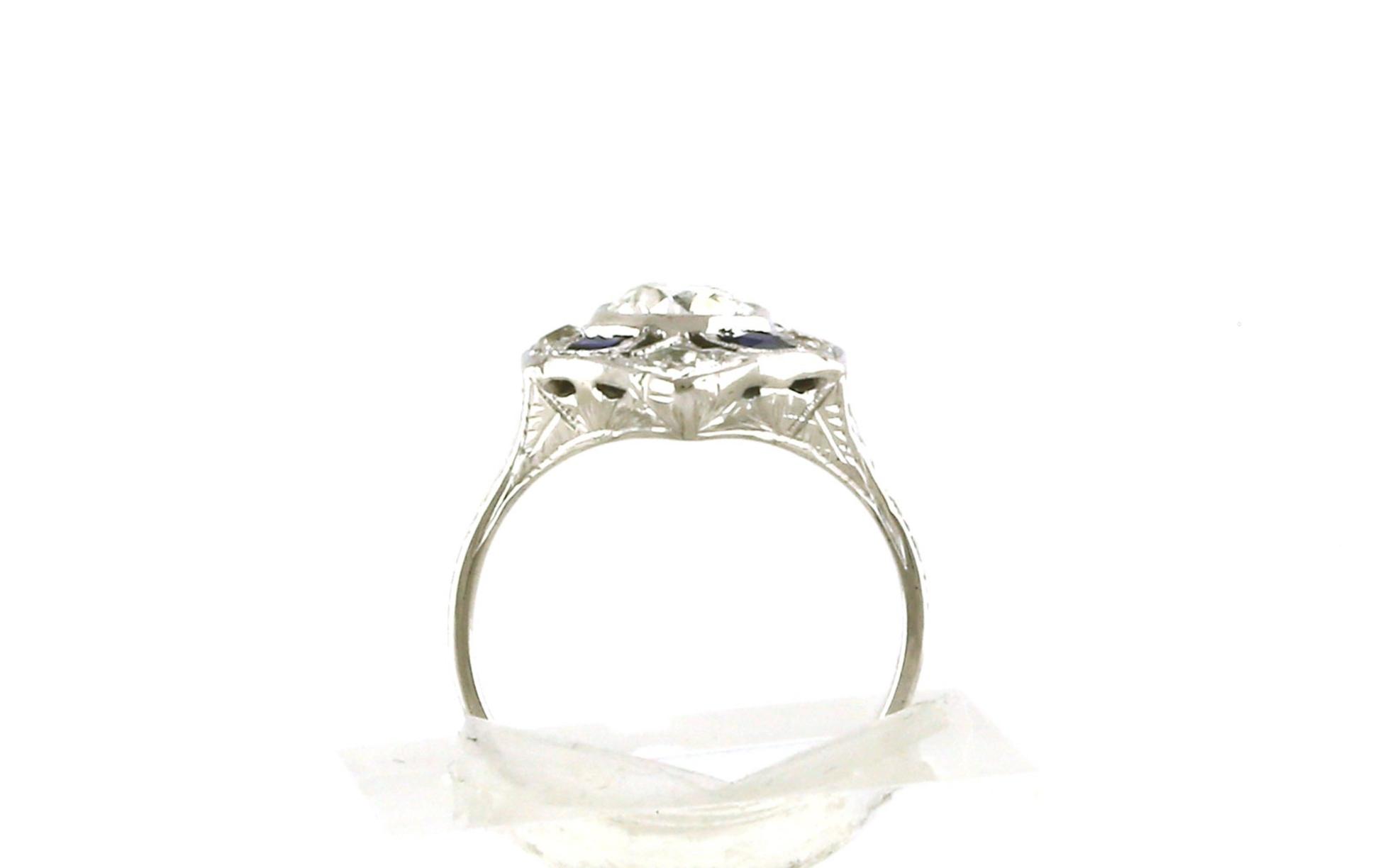 Estate Piece: Art Deco-style Diamond and Synthetic Sapphire Cocktail Ring in White Gold (1.40cts TWT) side