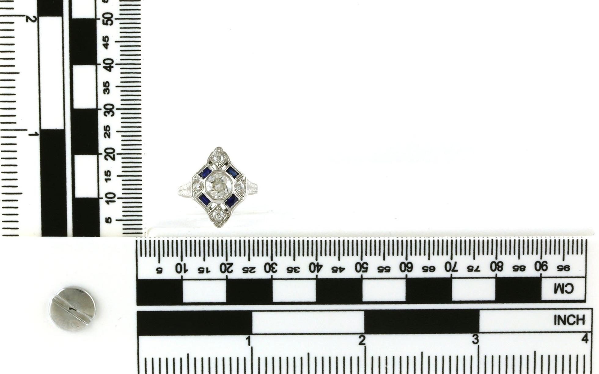Estate Piece: Art Deco-style Diamond and Synthetic Sapphire Cocktail Ring in White Gold (1.40cts TWT) scale