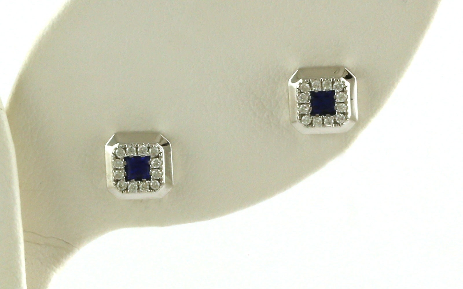 Octagon Halo Princess-cut Sapphire and Diamond Stud Earrings in White Gold (0.27cts TWT)