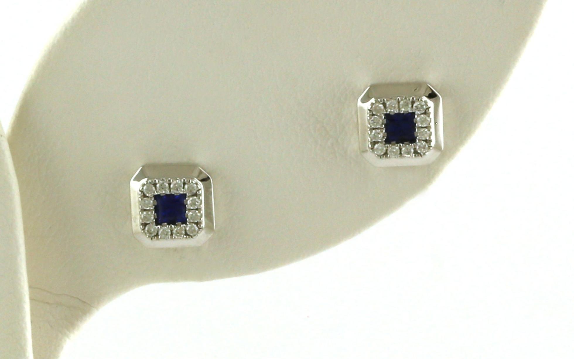 Octagon Halo Princess-cut Sapphire and Diamond Stud Earrings in White Gold (0.27cts TWT)