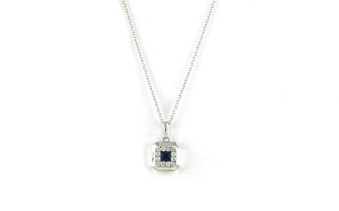 content/products/Octagon Halo Princess-cut Sapphire and Diamond Necklace in White Gold (0.16cts TWT)