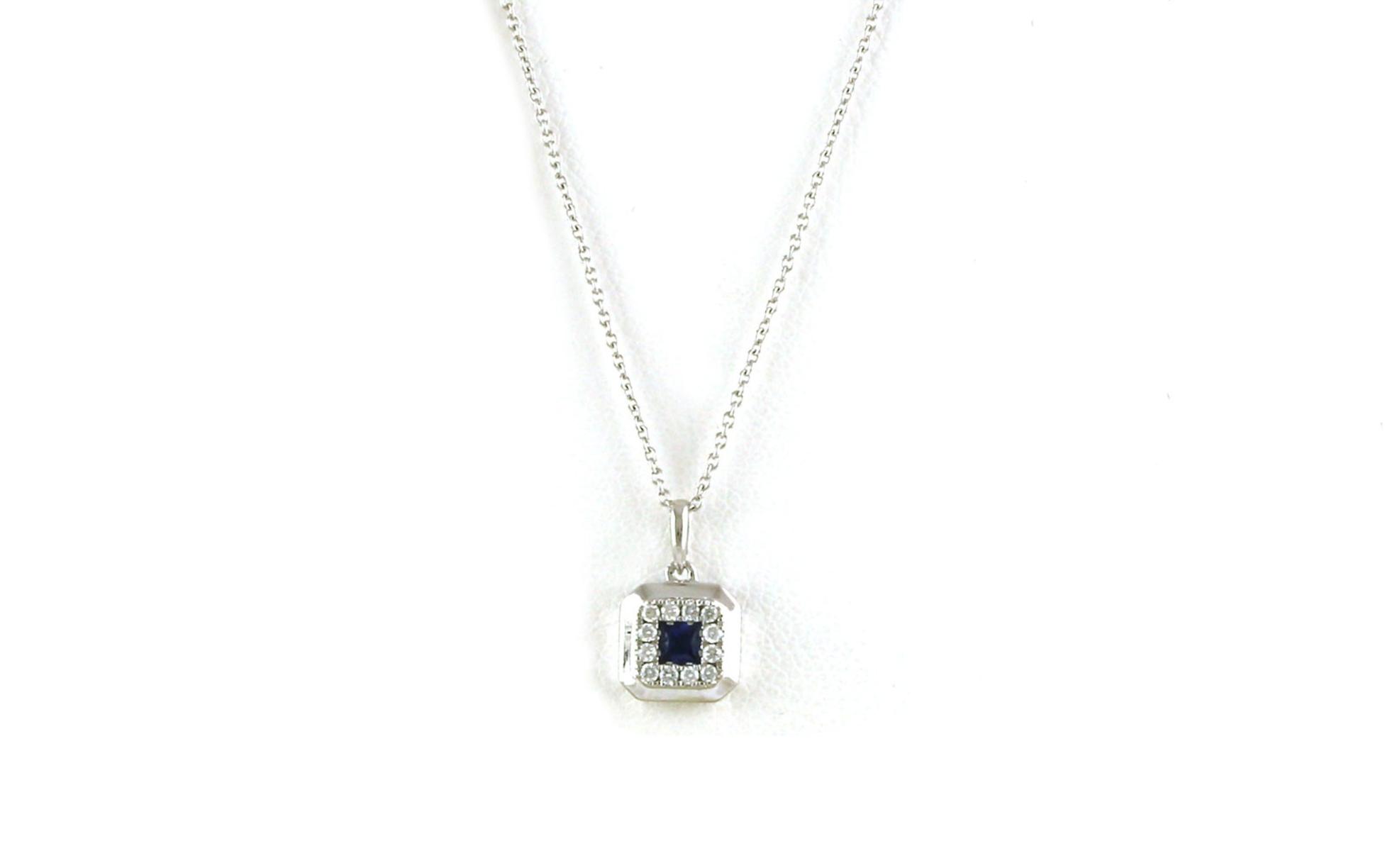 Octagon Halo Princess-cut Sapphire and Diamond Necklace in White Gold (0.16cts TWT)