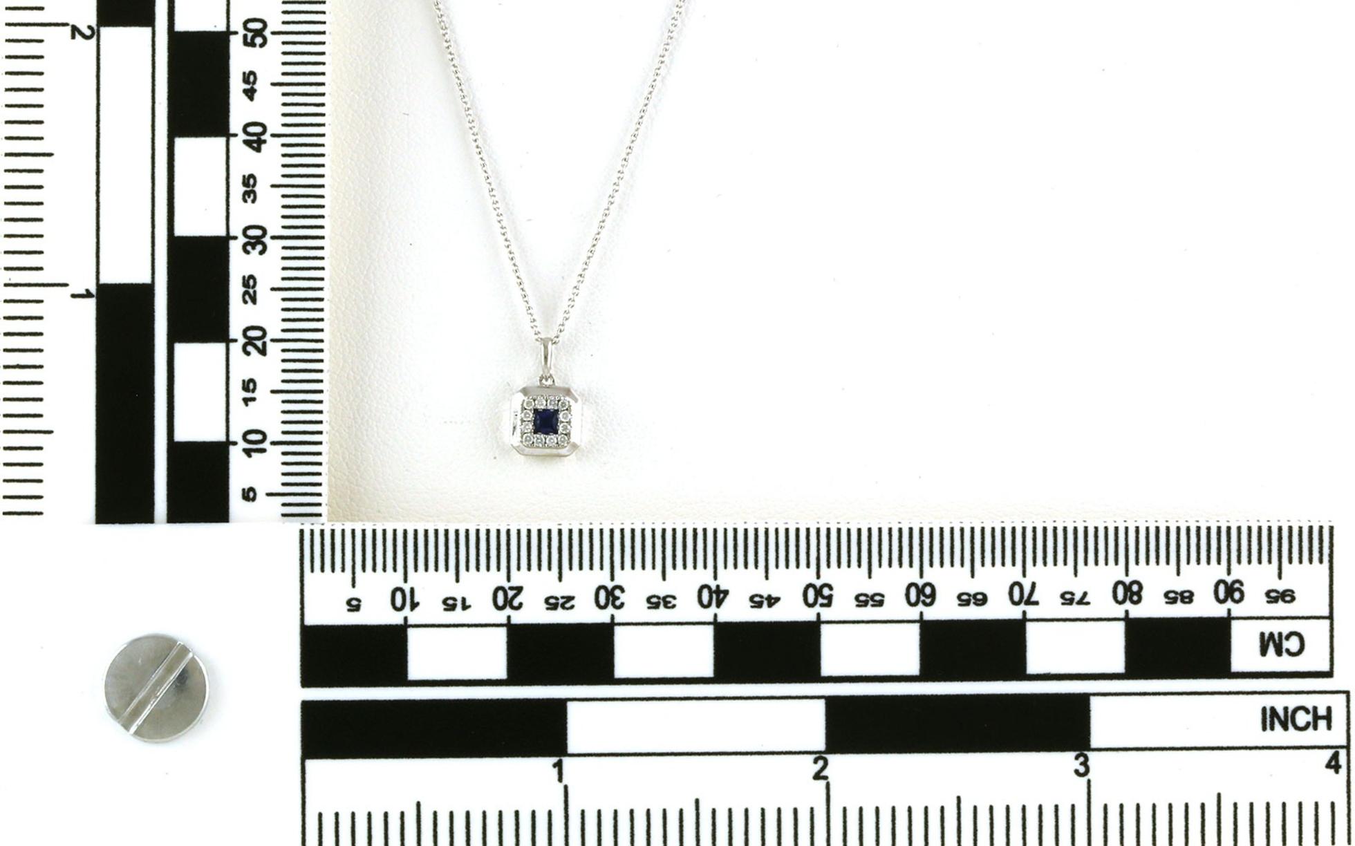 Octagon Halo Princess-cut Sapphire and Diamond Necklace in White Gold (0.16cts TWT) scale