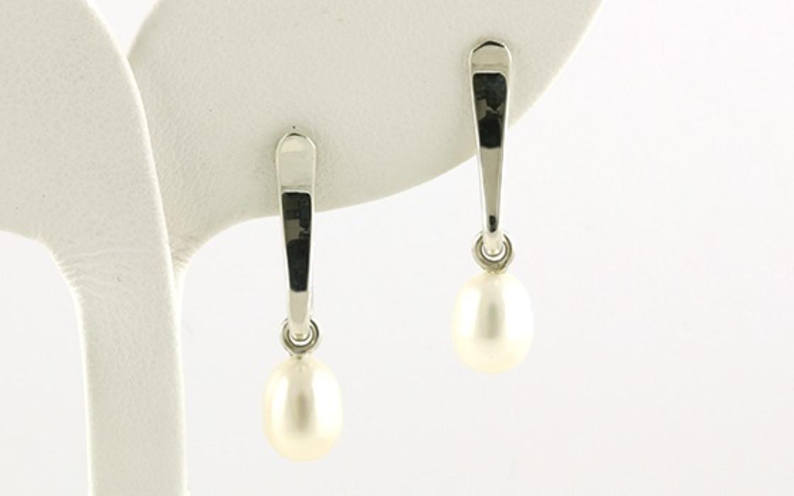 Short Hook Pearl Stud Dangle Earrings in Sterling Silver