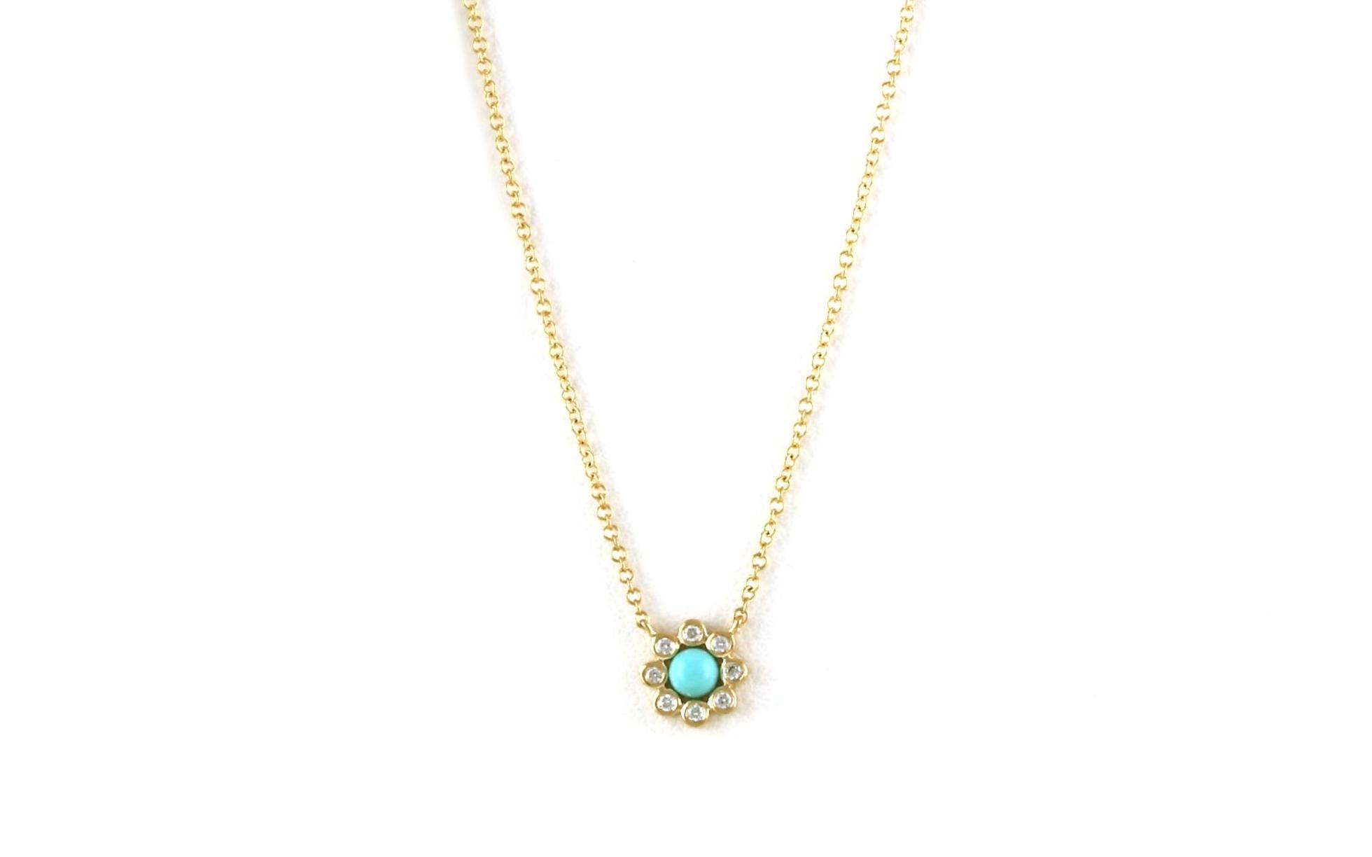 Flower Cluster Turquoise and Diamond Necklace in Yellow Gold (0.26cts TWT)