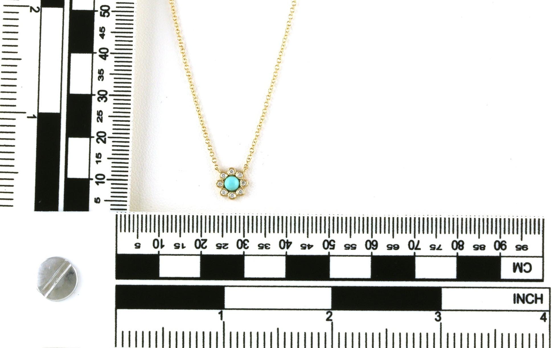 Flower Cluster Turquoise and Diamond Necklace in Yellow Gold (0.26cts TWT) scale