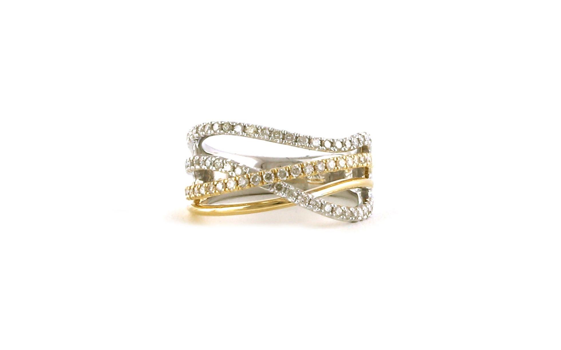 Wide 4-Row Crossover Diamond Ring in Yellow Gold (0.61cts TWT)