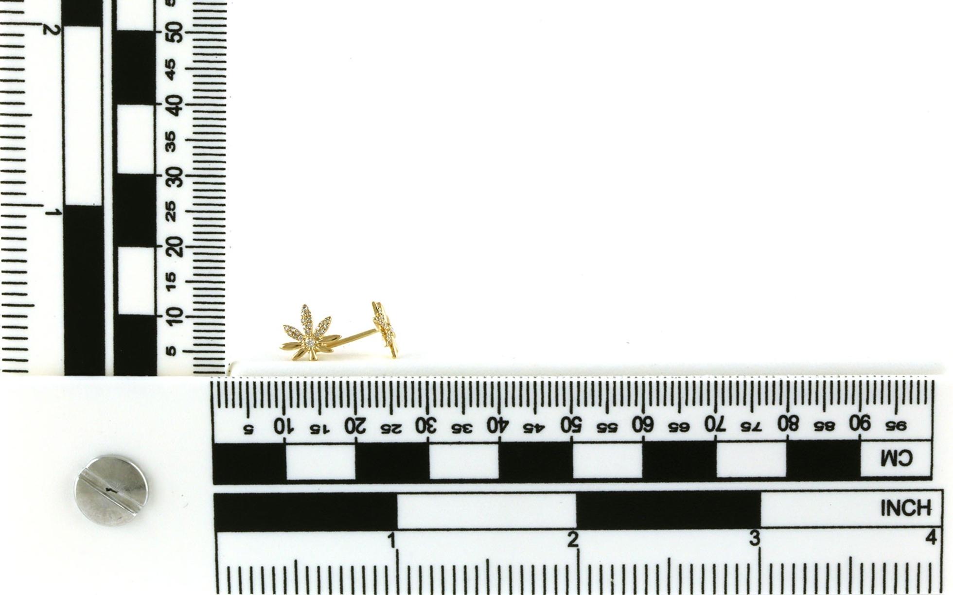 Marijuana Leaf Diamond Studs in Yellow Gold (0.10cts TWT) scale