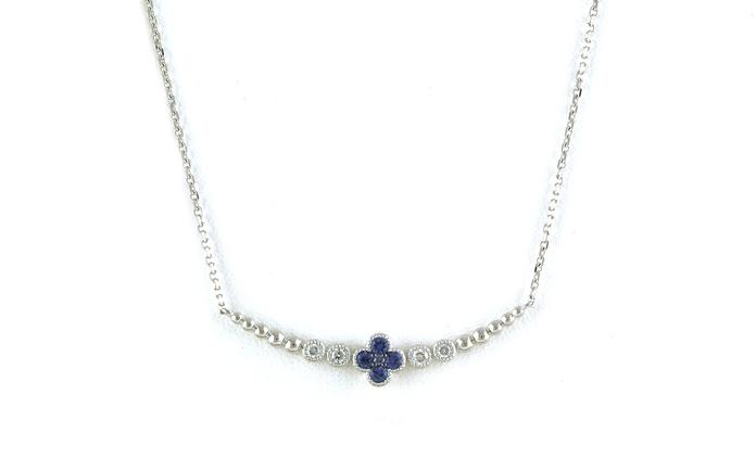 content/products/Curved Bar Flower Montana Yogo Sapphire and Diamond Split Chain Necklace in White Gold (0.37cts TWT) 