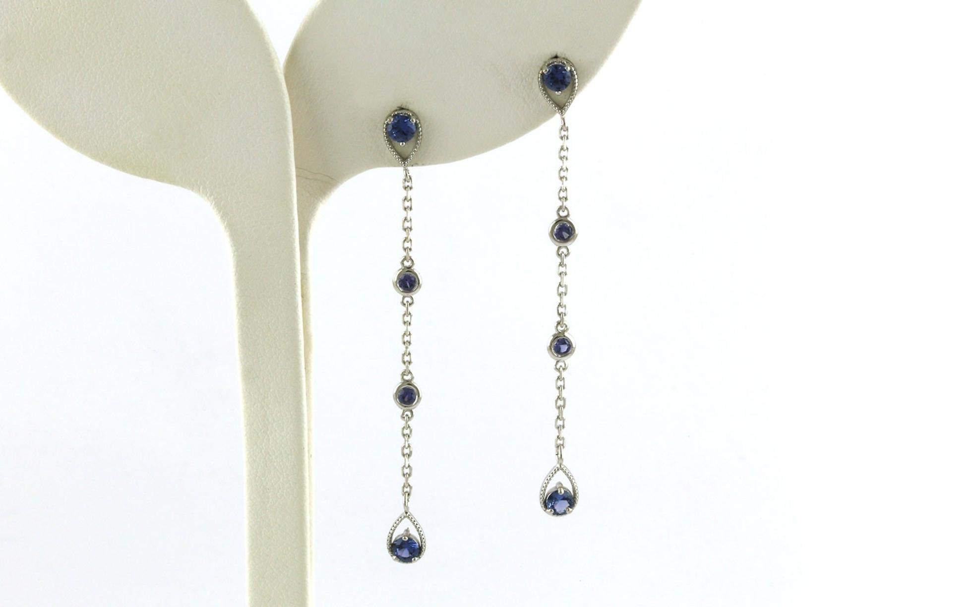 Station Dangle Montana Yogo Sapphire Dangle Stud Earrings in White Gold (0.67cts TWT)