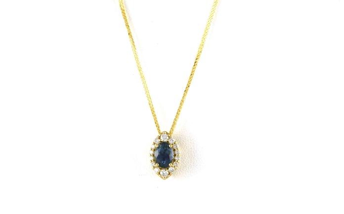 content/products/Halo-style Oval-cut Montana Sapphire and Diamond Necklace in Yellow Gold (1.32cts TWT)