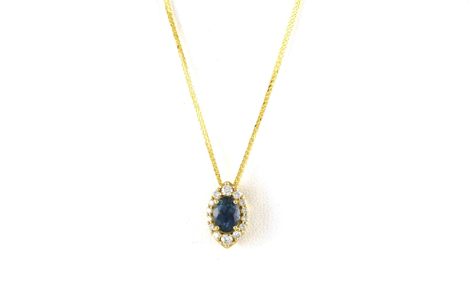 Halo-style Oval-cut Montana Sapphire and Diamond Necklace in Yellow Gold (1.32cts TWT)