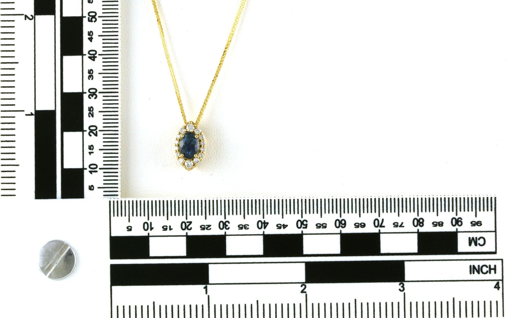 Halo-style Oval-cut Montana Sapphire and Diamond Necklace in Yellow Gold (1.32cts TWT) scale