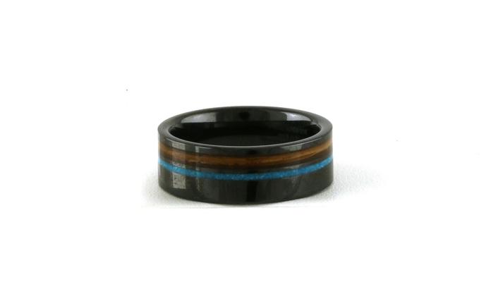 content/products/Flat Comfort Fit Turquoise and Wood Inlay Wedding Band in Black Ceramic (sz 10.5)